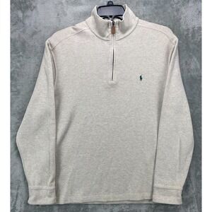 VTG Polo By Ralph Lauren Mens Pullover Sweater Sz L Beige Mock Neck 1/4 Zip Golf